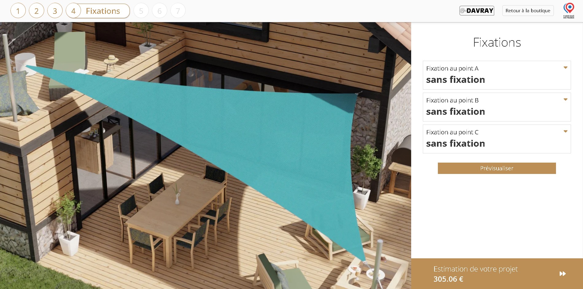 étape 4 du configurateur voile d'ombrage